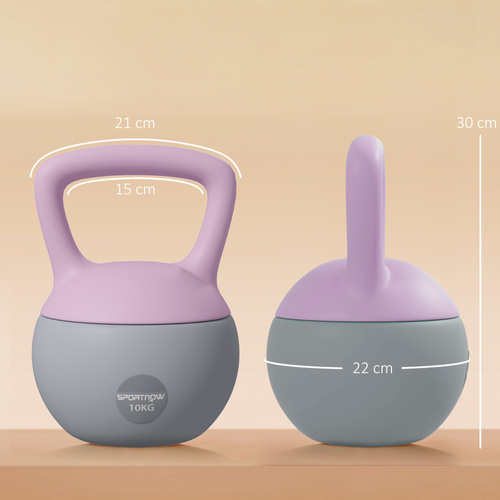 SPORTNOW 10KG Soft Kettlebell, Kettlebell with Non-Slip Handle for Home Gym, Weight Lifting, Strength Training, Purple/Grey