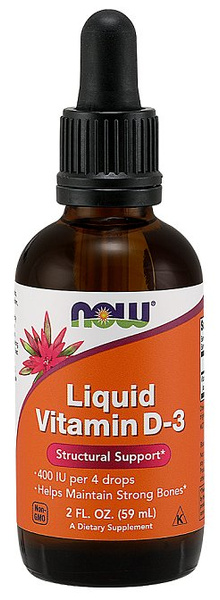 Now Foods Vitamin D-3 Liquid 400 IU Wspiera Zdrowie Kości i Mózgu oraz Układ Odpornościowy 59ml