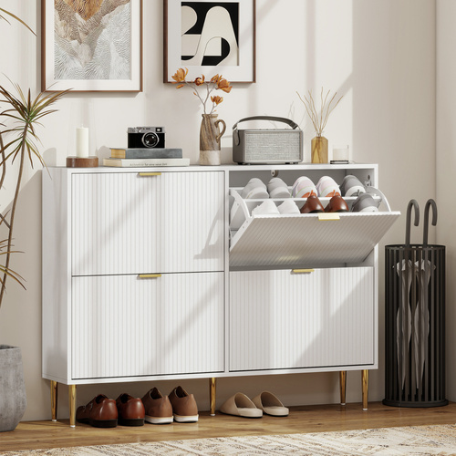 HOMCOM Elegant Four-Drawer Shoe Cabinet - White