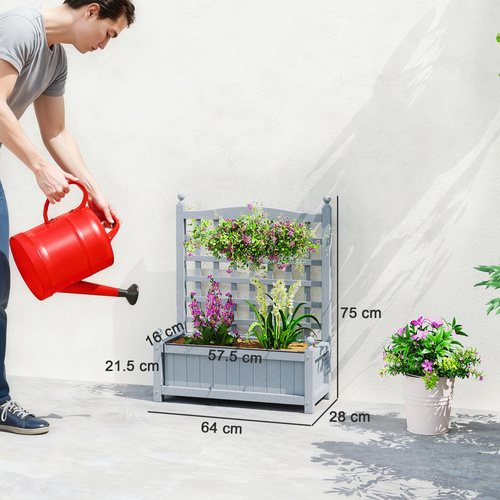 Outsunny Garden Planters with Trellis for Climbing Vines, Wood Raised Beds for Garden, Flower Pot, Indoor Outdoor, Grey