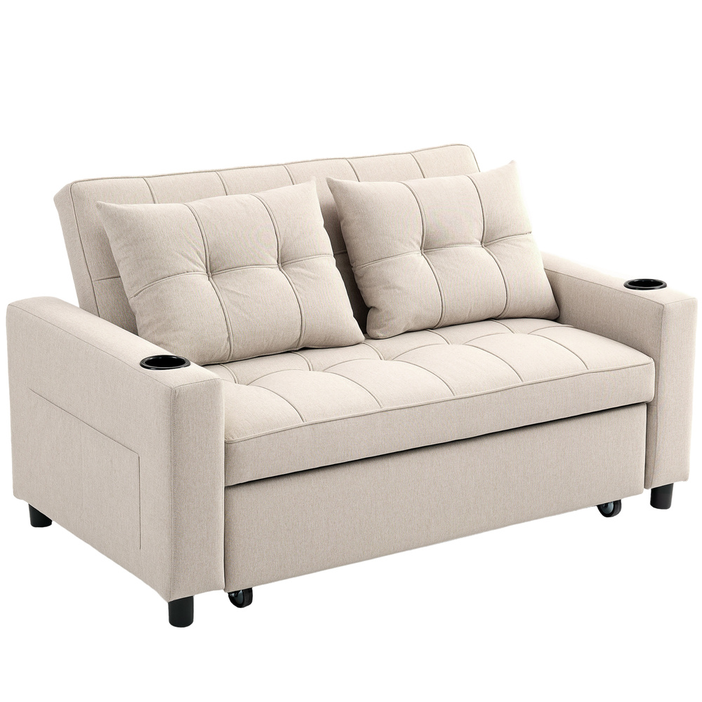HOMCOM Two-Seater Pull-Out Sofa Bed - Beige