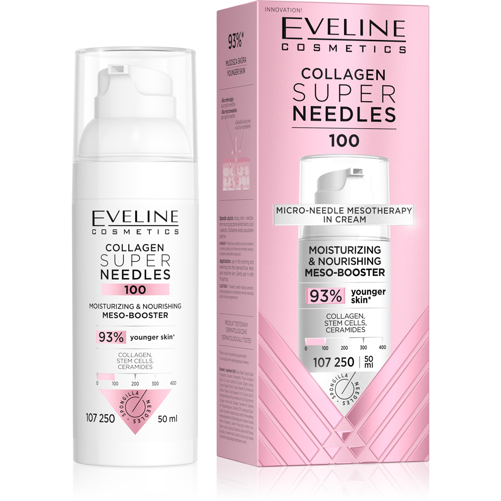 Eveline Super Needles Collagen 100 Nawilżająco-Odżywczy Mezo-Booster na Dzień i na Noc 50ml