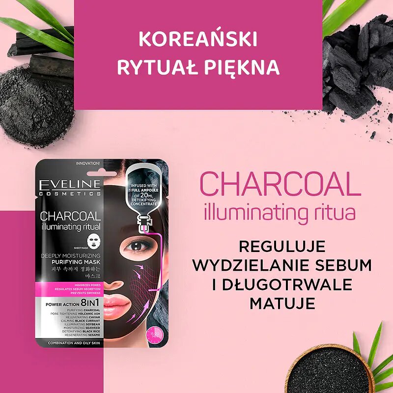 Eveline Sheet Mask Charcoal Fabric Mask 8in1 Cleansing Moisturizing 1 piece