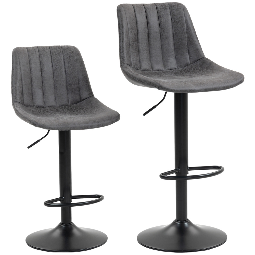 HOMCOM Set of 2 Leathaire Tub Bar Stools -  Charcoal Grey