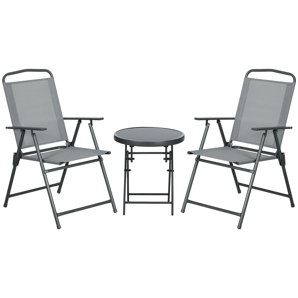 Outsunny Three-Piece Garden Seat Set, with Glass-Top Table - Light Grey