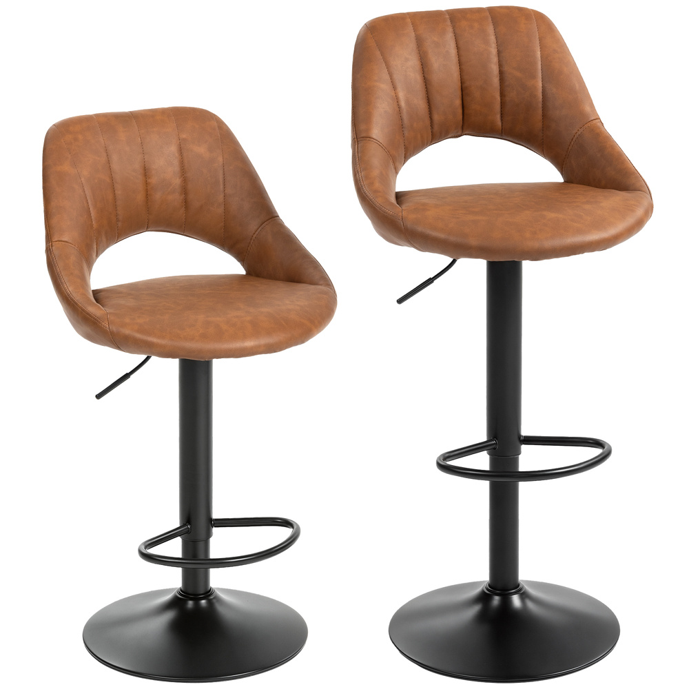 HOMCOM Bar Stools Set of 2, PU Leather Swivel Barstools with Backrest and Footrest for Kitchen, Counter, Breakfast Bar, Brown