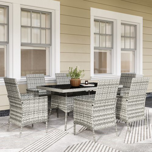 Outsunny Seven-Piece Rattan Dining Set - Mixed-Grey