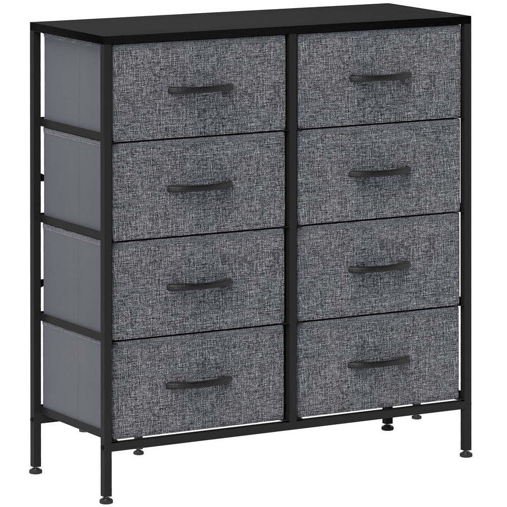 HOMCOM Fabric Chest of Drawers, Industrial Bedroom Dresser with 8 Fabric Drawers, Steel Frame and Wooden Top for Nursery, Living Room, Hallway, Black