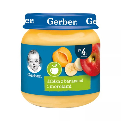 Gerber Deserek Jabłka z Bananem i Morelami dla Niemowląt po 4 Miesiącu Życia 125g
