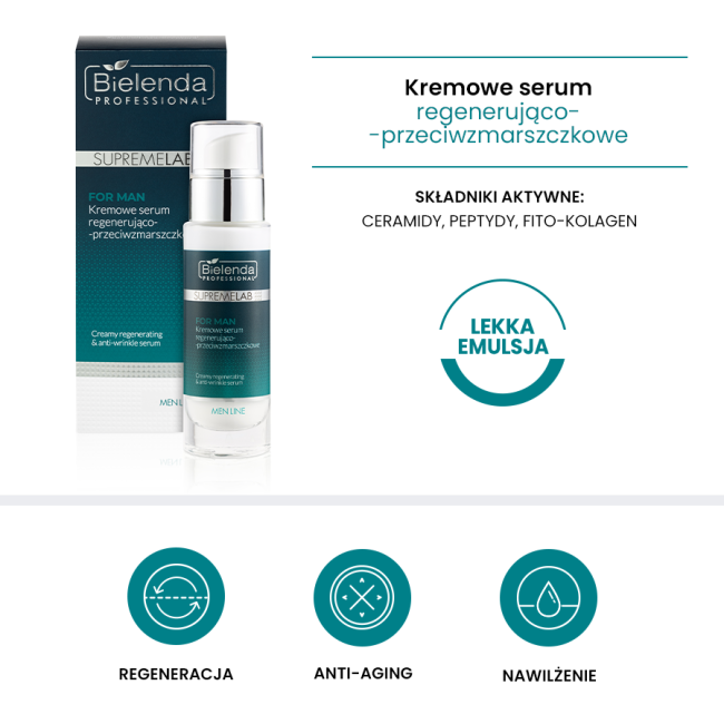 Bielenda Professional SupremeLab Men Line Kremowe Serum Regenerująco-Przeciwzmarszczkowe 30ml