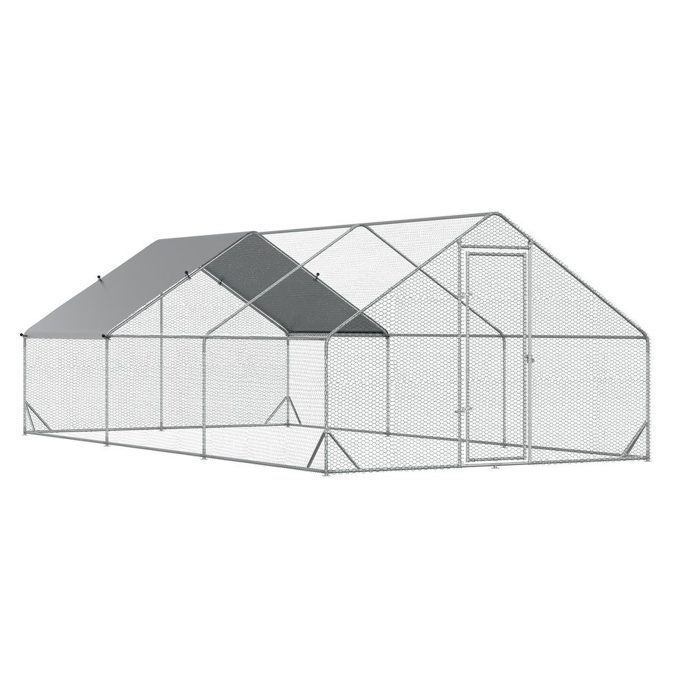 PawHut Large Hen Coop, Galvanised Walk In Chicken Run with Cover, 6 x 3 x 2m, Silver