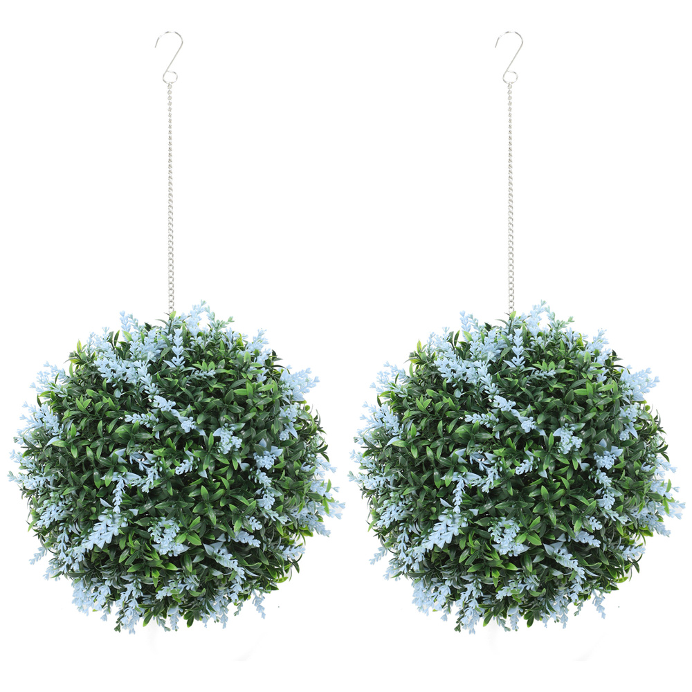 HOMCOM Set of 2 Artificial Plant Topiary Balls, UV-protected Fake Decorative Plants, Blue