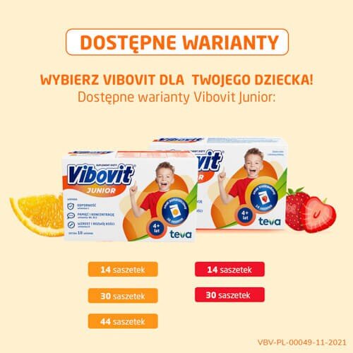 Vibovit Junior Orange Flavor Supports Development of a Child 4-12 Years Old 14 Sachets