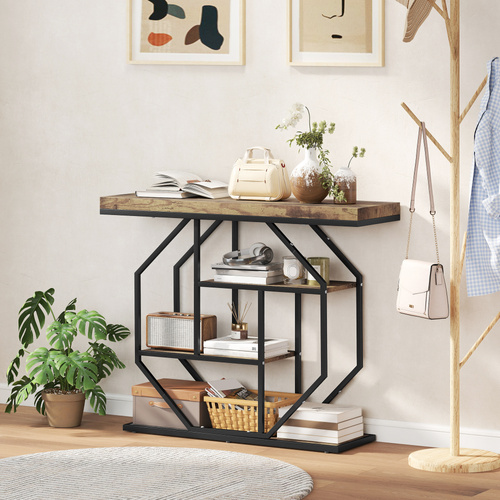 HOMCOM 4-Tier Industrial Console Table - Rustic Brown