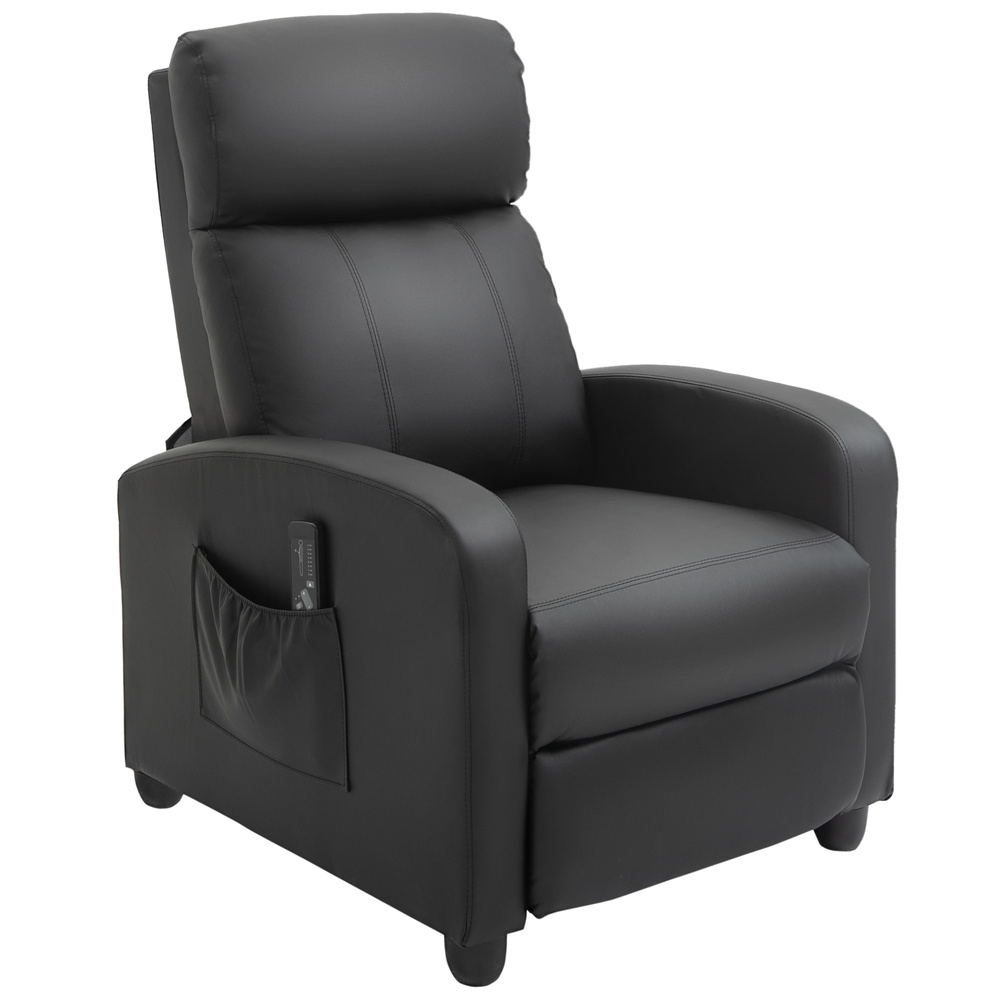 HOMCOM Massage Recliner Armchair with 150° Recline, Faux Leather, Side Pocket, Black