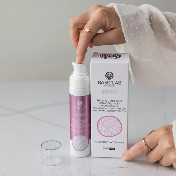 BasicLab Serum Regenerujący Skórę z 1% Ceramidami i 5% Kompleksem Peptydów dla Suchych i Bardzo Suchych Skór - 30 ml
