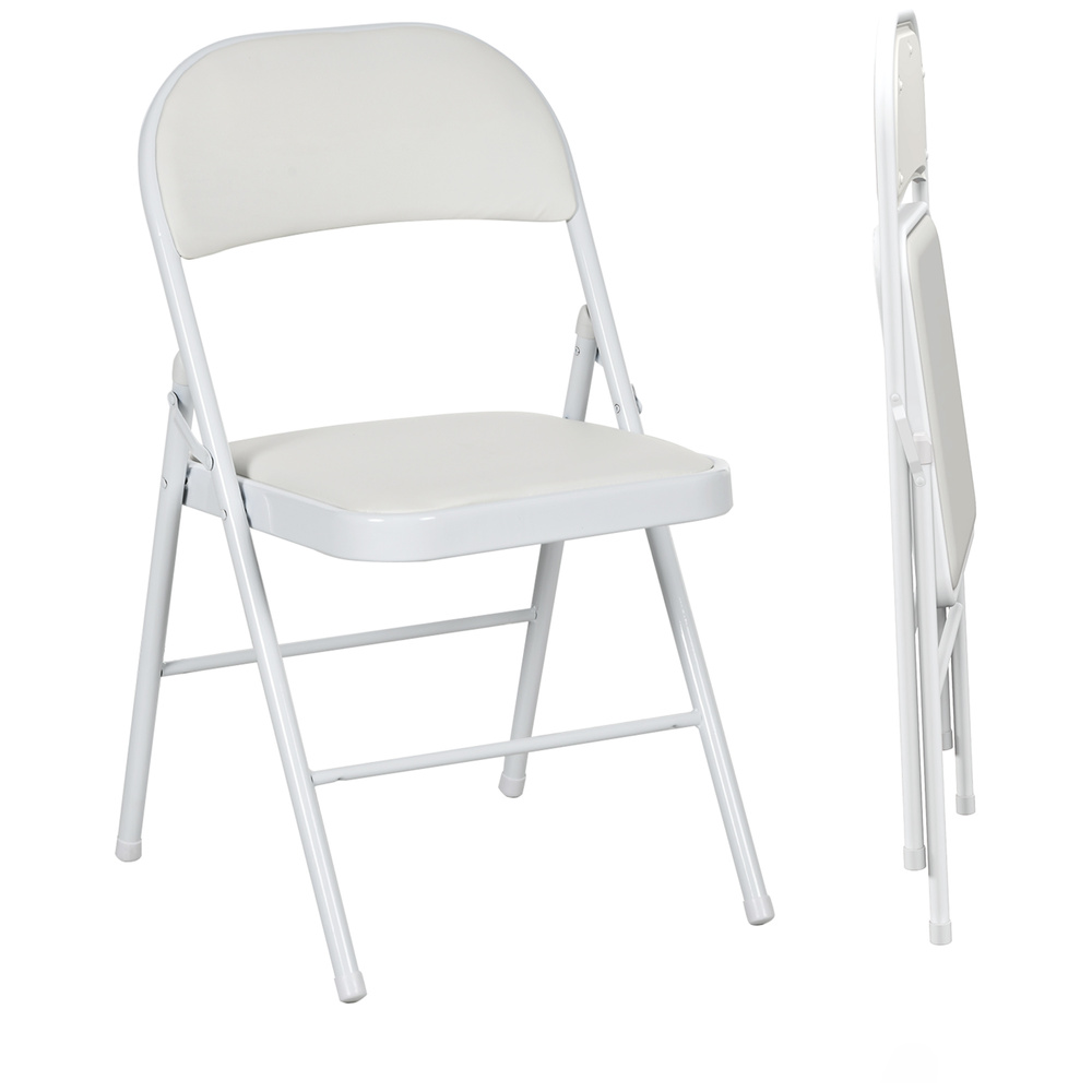 HOMCOM Set of Two Cushioned Folding Chairs - White