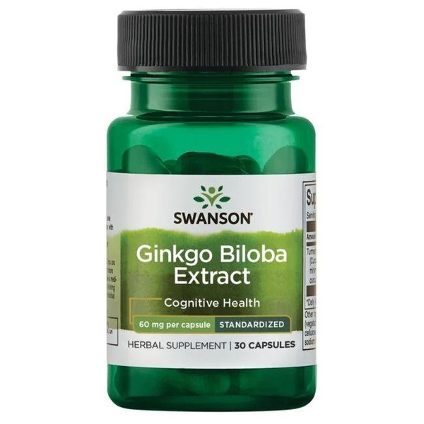 Swanson Ginkgo Biloba Extract 60mg Wspomaga Pamięć i Koncentrację 30 Kapsułek