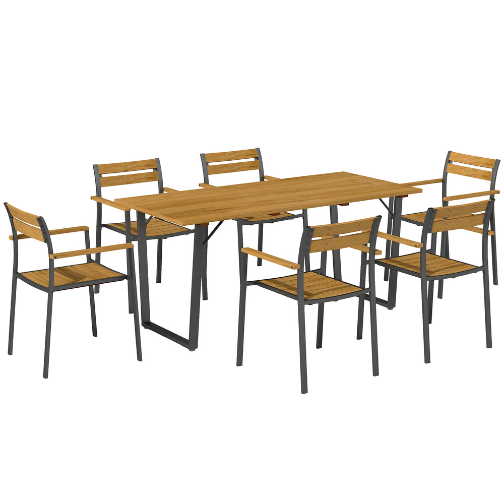 Outsunny Seven-Piece Wood Panel Patio Dining Set - Brown/Black