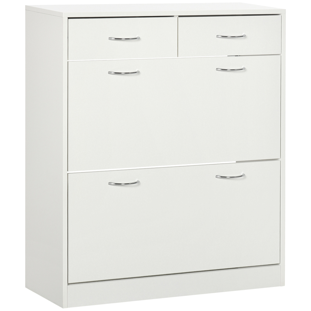 HOMCOM Narrow Shoe Storage with 2 Flip Drawers and Adjustable Shelves Shoe Cabinet Organizer for 12 Pairs of Shoes, White