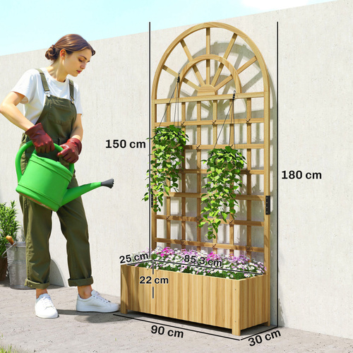 Outsunny Wooden Raised Planter with Trellis, Raised Bed for Garden with Lattice and Drainage Holes for Climbing Plants