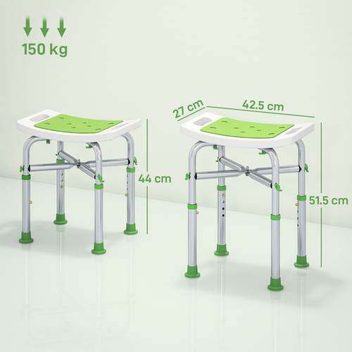 HOMCOM 44-51.5cm Aluminium Frame Shower/Bath Stool - Green