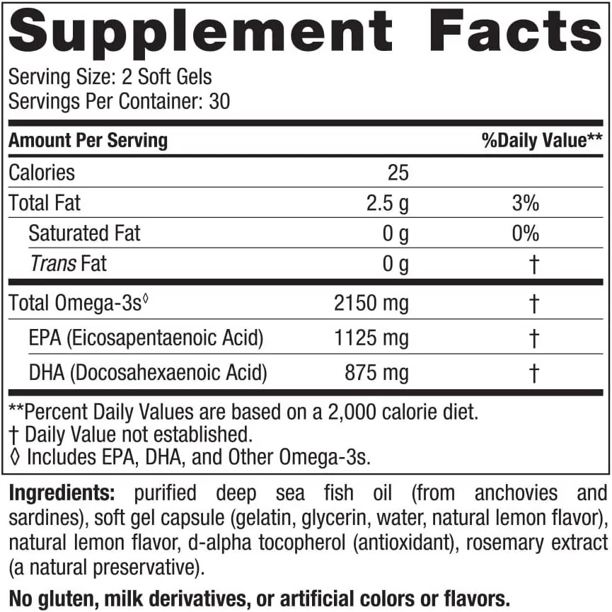 Nordic Naturals Ultimate Omega 2X 2150mg Body Health Support Brain and Heart Function Lemon 60 Softgels
