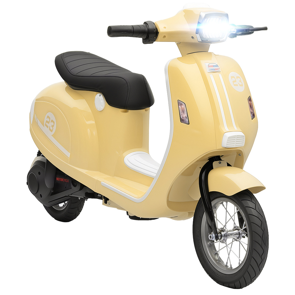 AIYAPLAY 24V Kids Electric Motorbike, Ride on Motorcycle with Manual Throttle, Brakes and LED Lights for Ages 8-12 Years, Beige