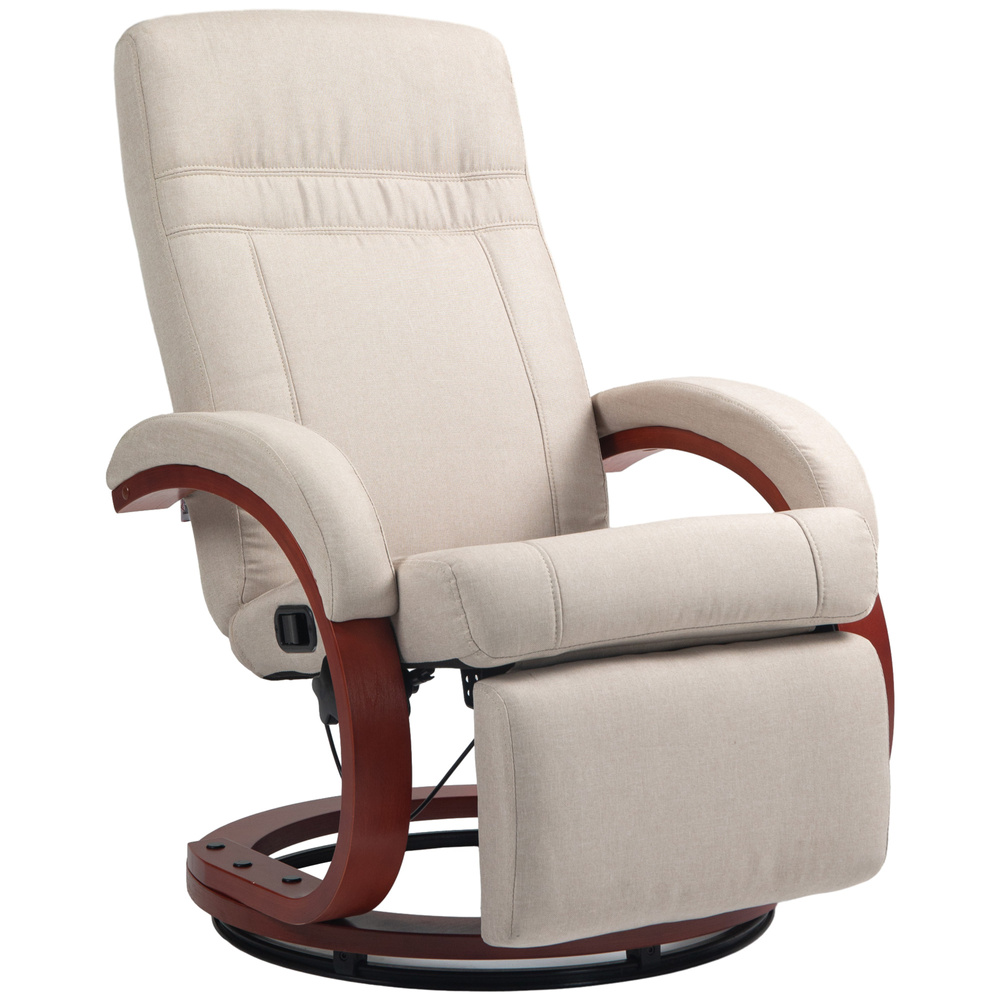 HOMCOM 135° Manual Reclining Swivel Chair, with Footrest - Beige