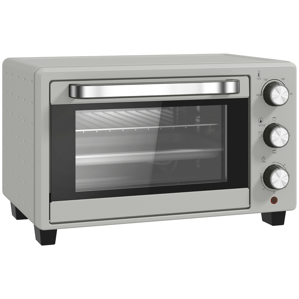 HOMCOM 21L Mini Countertop Oven, 100°C-230°C Adjustable Temp - Silver Tone