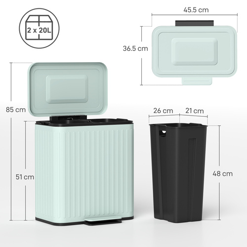 HOMCOM 40L Dual Compartment Rubbish Bin, with Soft-Close Lid - Green