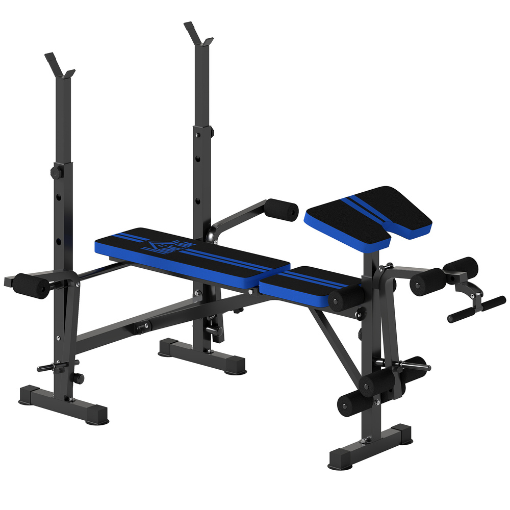HOMCOM Adjustable Weight Bench with Leg Extension, Barbell Rack, Preacher Curl Pad, Butterfly, Multi-Function Home Gym Bench for Strength Training, Blue