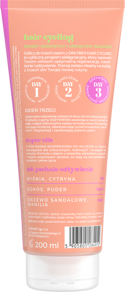 OnlyBio Hair Cycling Odżywienie 2 Minutowa Maska Ekspresowa do Włosów 200ml