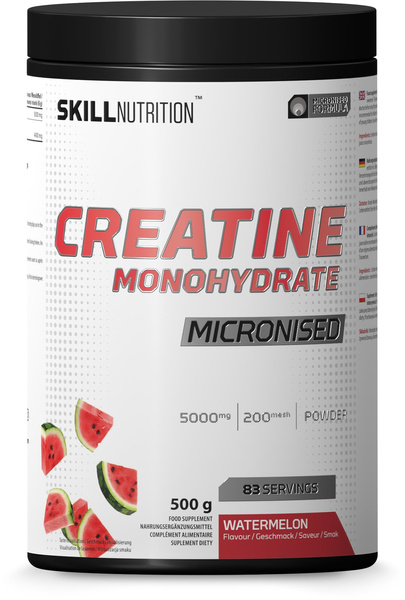 Skill Nutrition Mikronizowany Monohydrat Kreatyny Smakowa Arbuzowa na Wzrost Mięśni i Wydajność 500g