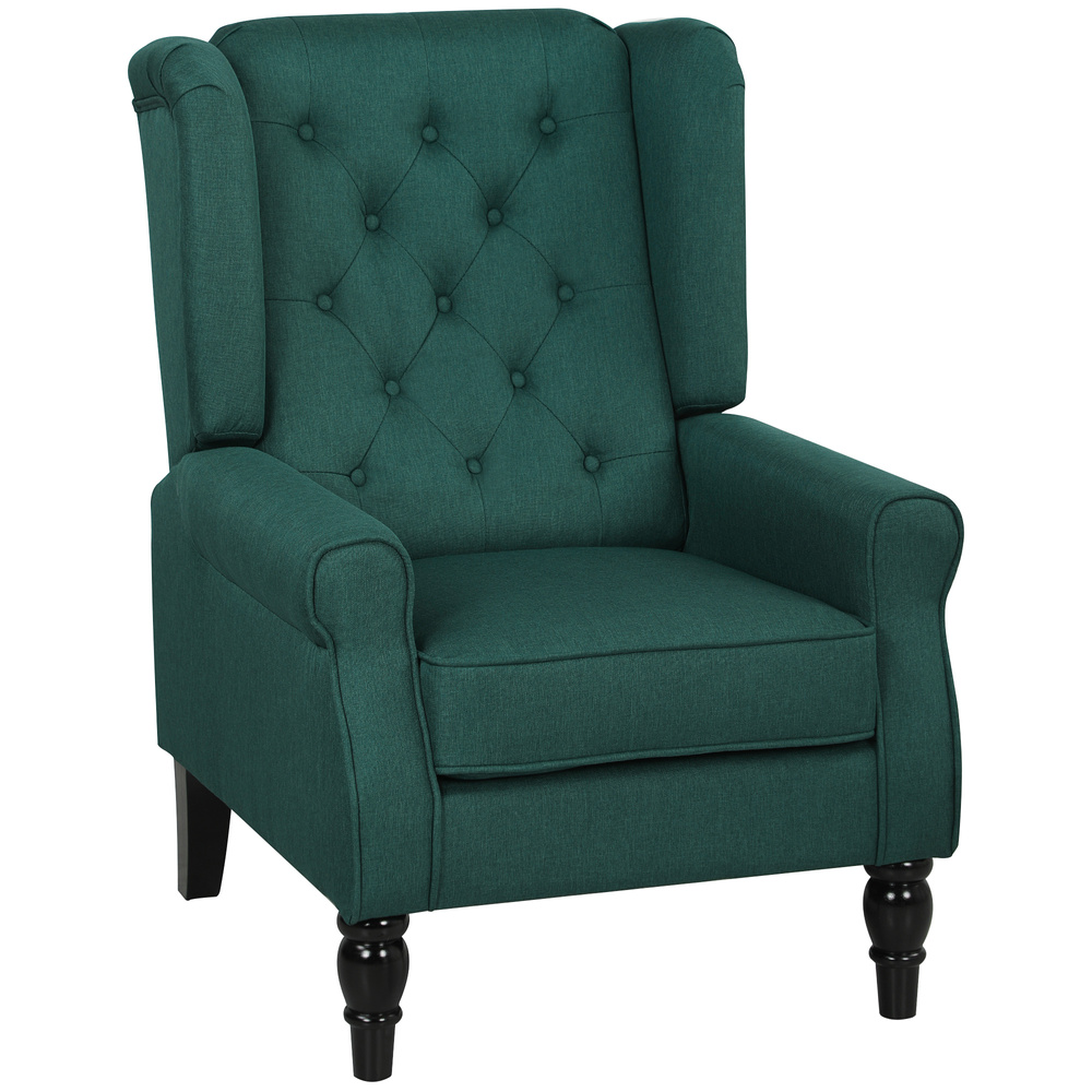 HOMCOM Wingback Accent Chair, Retro Upholstered Button Tufted Occasional Chair for Living Room and Bedroom, Dark Green