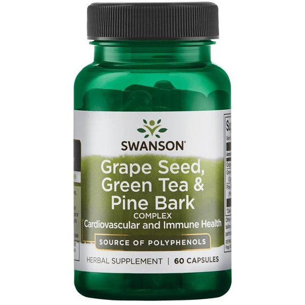 Swanson Grape Seed Green Tea & Pine Bark Complex Pestki Winogron Zielona Herbata i Sosna 60 Kapsułek