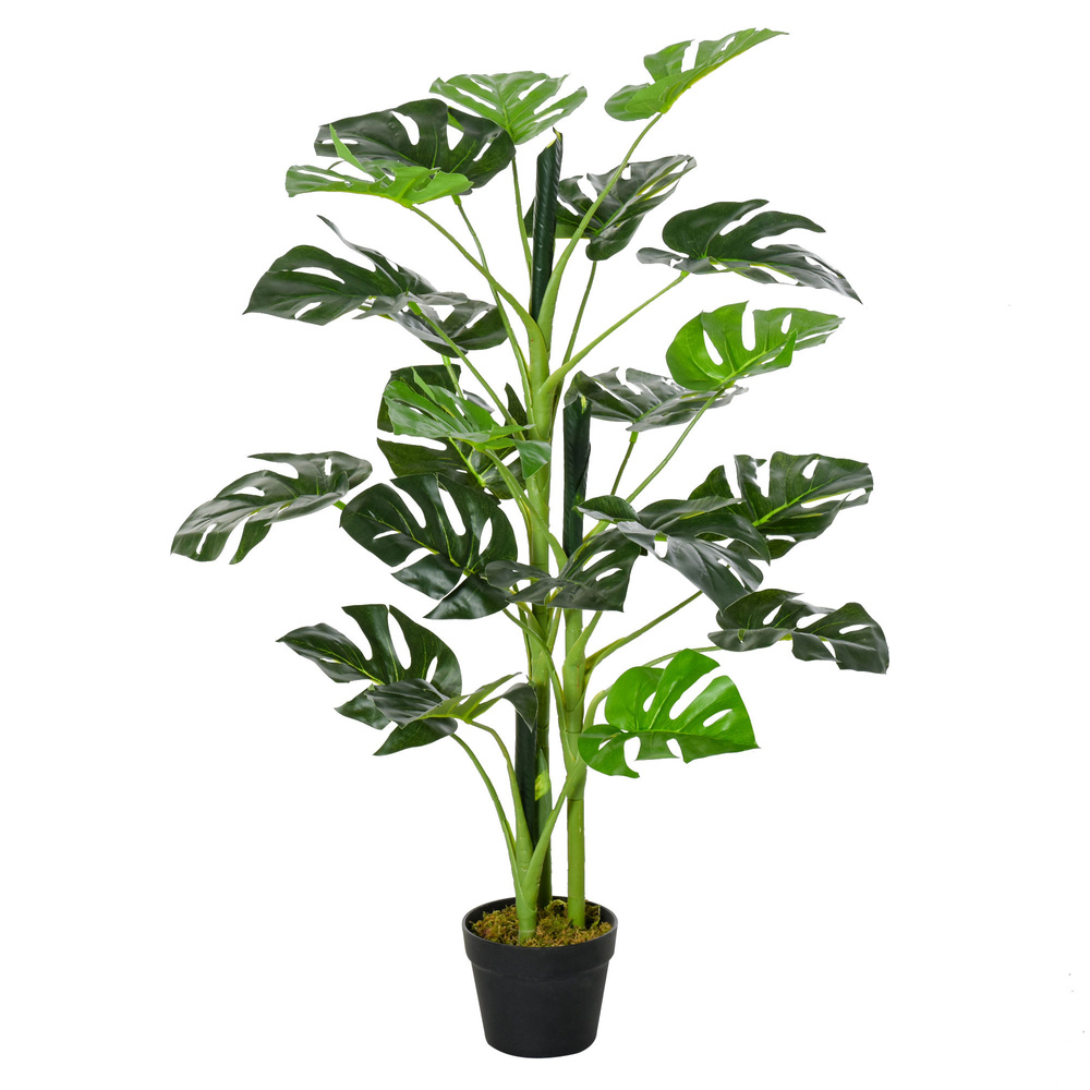 Outsunny 100cm/3.3FT Artificial Monstera Tree Decorative Cheese Plant 21 Leaves with Nursery Pot, Fake Tropical Palm Tree for Indoor Décor