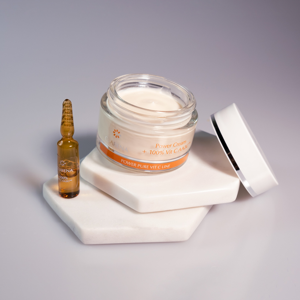 Clarena Power Pure Vitamin C Line: Professional-Grade Brightening Cream with AA2G Technology (50ml + 1.5ml Active Vitamin C)
