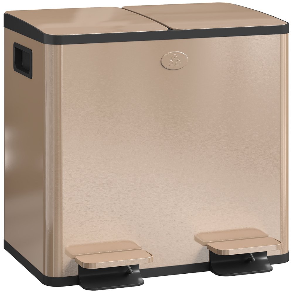 HOMCOM 30L Dual Compartment Stainless Steel Bin, with Deodoriser Holders - Gold Tone