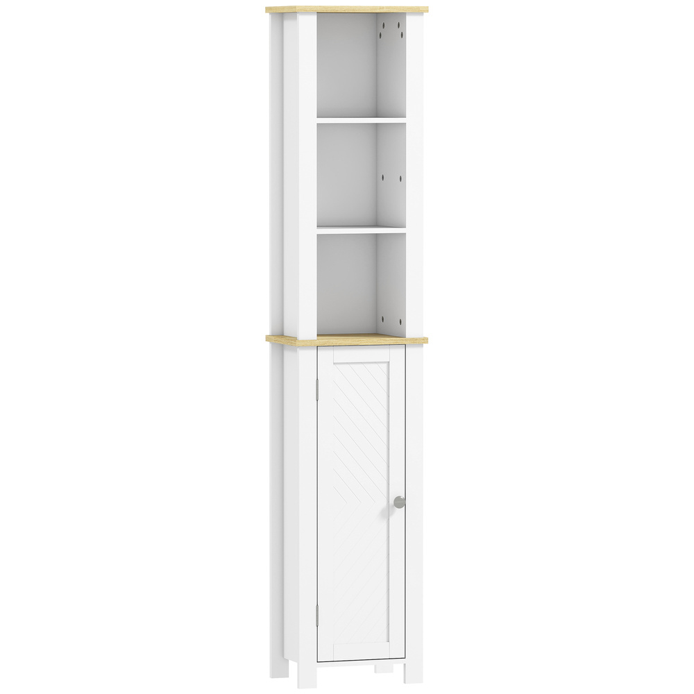 kleankin Slim Bathroom Storage Unit with Open Compartment, Bathroom Storage Cabinet with Adjustable Shelf, 34 x 23 x 165 cm, White