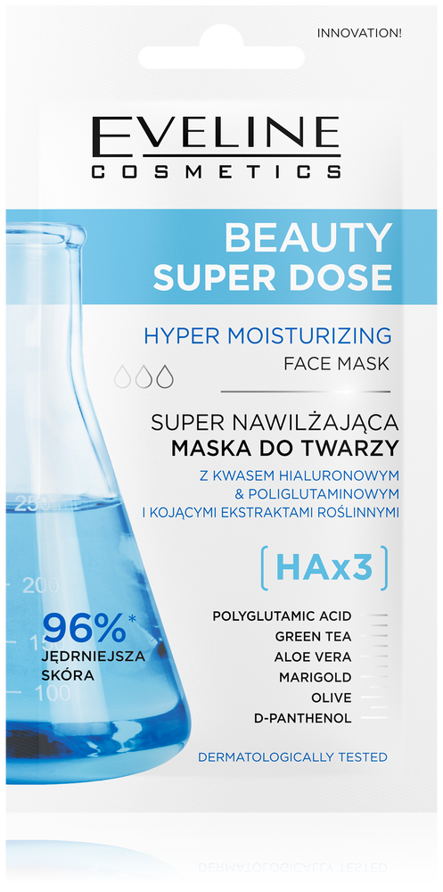 Eveline Beauty Super Dose Nawilżająca Maska do Twarzy z Kwasem Hialuronowym dla Skóry Suchej i Odwodnionej 8ml