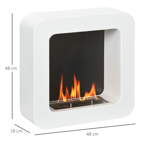 HOMCOM Wall Mounted Ethanol Fireplace, Bioethanol Heater Stove Fire with 1L Tank, 2.5 Hour Burning Time, 48 x 48 cm, White