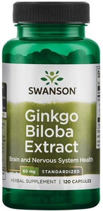 Swanson Ginkgo Biloba Extract 60mg Wspomaga Pamięć i Koncentrację 120 Kapsułek