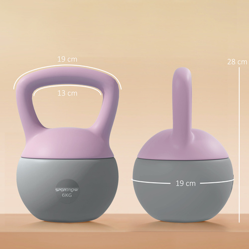 SPORTNOW 6KG Soft Kettlebell, Kettle Bell with Non-Slip Handle for Home Gym, Weight Lifting, Strength Training, Purple/Grey