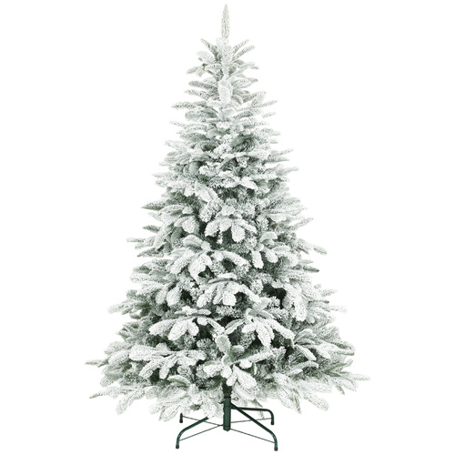 HOMCOM 6 ft Artificial Flocked Christmas Tree with 1182 Branches, Hinged Xmas Tree with Foldable Metal Stand, Easy Assembly for Home Office Decor