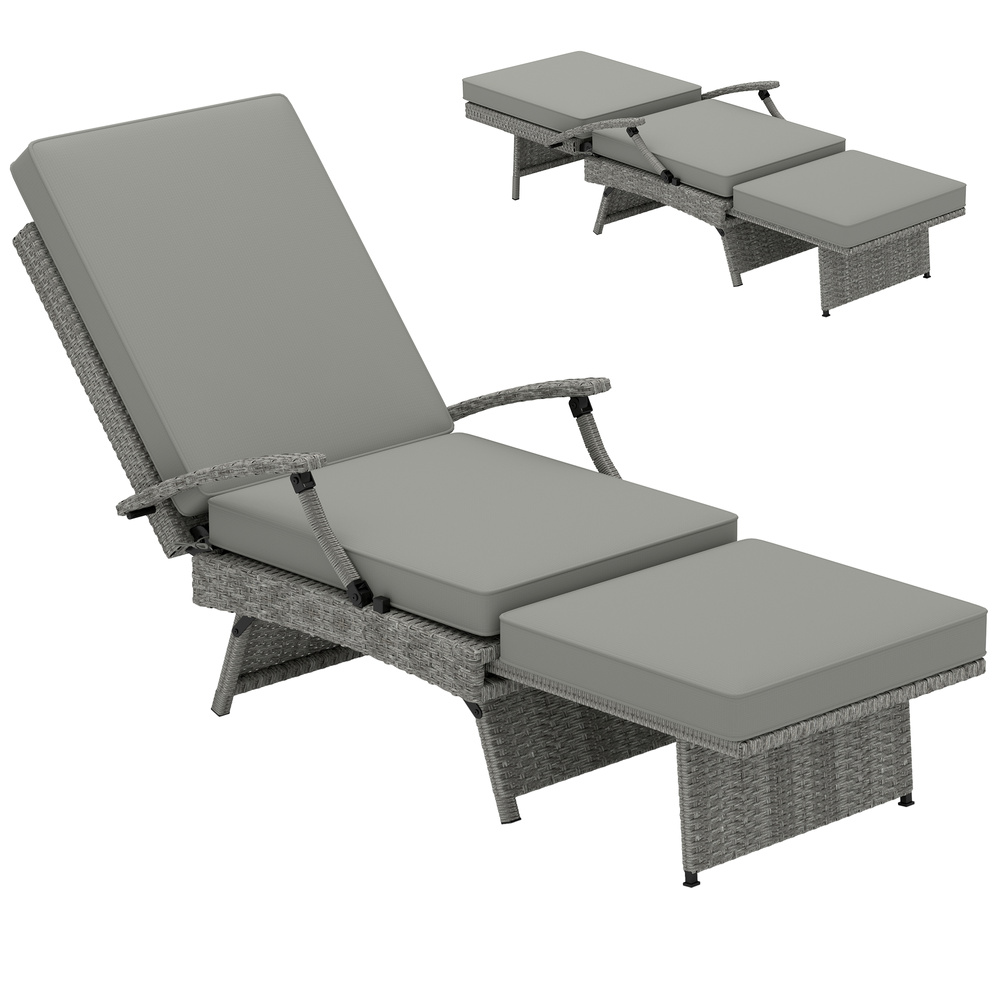 Outsunny 80° Reclining Rattan Lounger - Grey