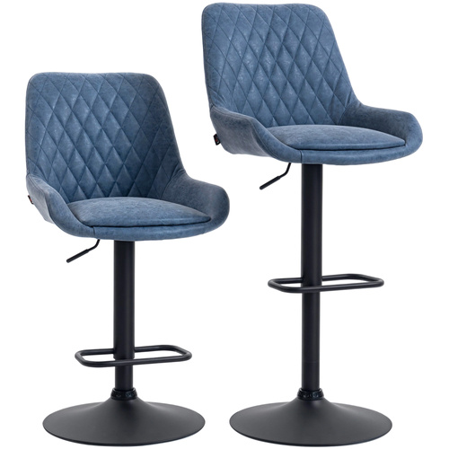 HOMCOM Set of Two Faux Leather Retro Bar Stools, with 7cm thick padded cushion - Dark Blue