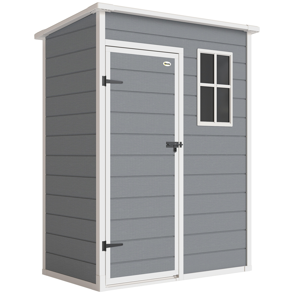 Outsunny 5' x 3' Garden Shed with Floor, Outdoor Storage Shed with Lockable Door, Window and Vent for Garden, Patio, Grey
