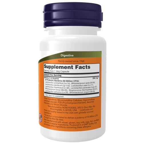 Now Foods Probiotic-10 50 Billion Wspiera Układ Pokarmowy 50 Kapsułek