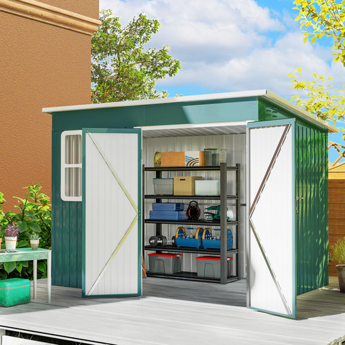 Outsunny 8.5 x 6ft Storage Shed Galvanised Steel Garden Shed, Metal Shed with Foundation Kit, Window, Lockable Wide Doors and Air Vents for Outdoor Patio, Green